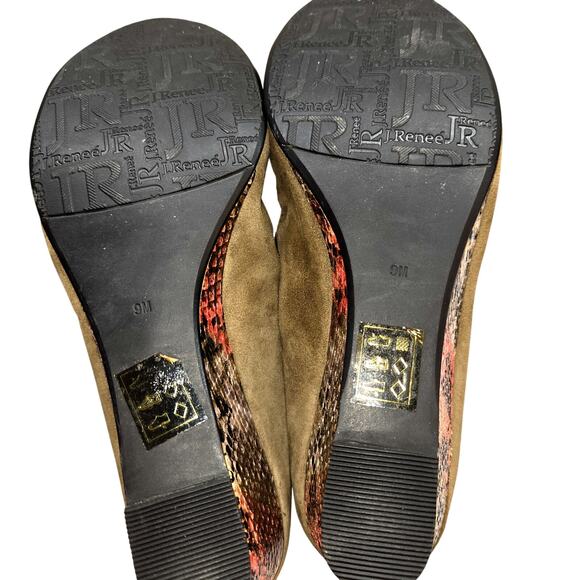J. Renee 9 Women's Flat Shoes Snakeskin Print Bows Closed Toe - Picture 8 of 9